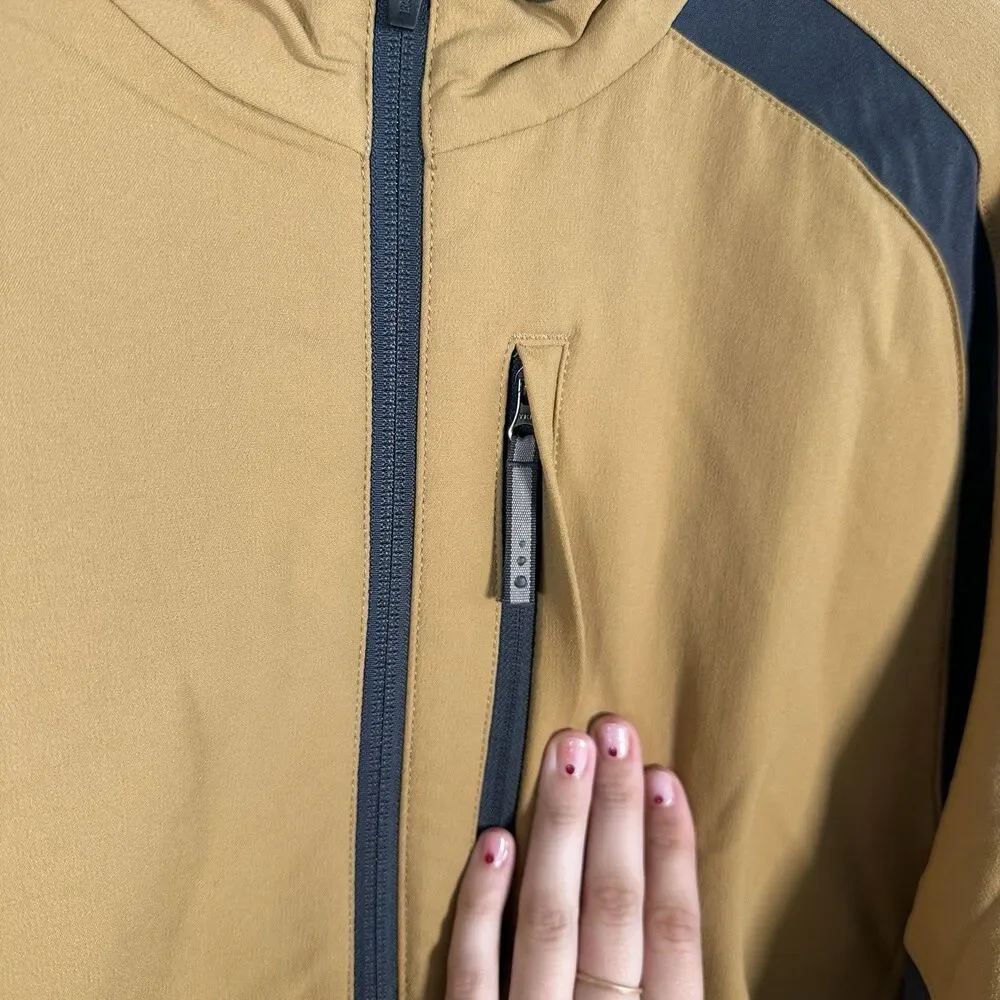 REI Full Zip Jacket Men’s Large Mustard Yellow Brown Grey Sweater Chest Pocket